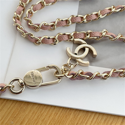 Ch*el belt bag with chain grained calfskin gold tone metal pink color a81081