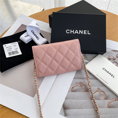 Ch*el belt bag with chain grained calfskin gold tone metal pink color a81081