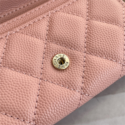 Ch*el belt bag with chain grained calfskin gold tone metal pink color a81081