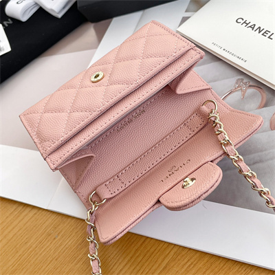 Ch*el belt bag with chain grained calfskin gold tone metal pink color a81081