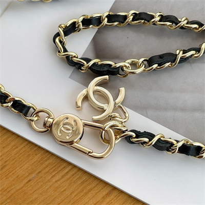 Ch*el belt bag with chain lambskin gold tone metal black color a81081