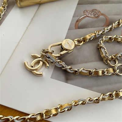 Ch*el belt bag with chain metallic lambskin gold tone metal gold color a81081