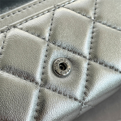 Ch*el belt bag with chain metallic lambskin silver tone metal silver color a81081