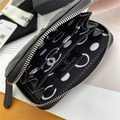 Ch*el zippy coin purse grained calfskin silver tone metal black ap3831