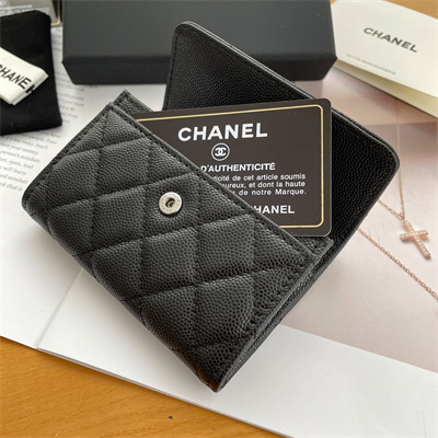 Ch*el wallet grained calfskin silver tone metal black ap3832
