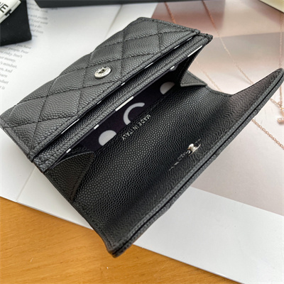 Ch*el wallet grained calfskin silver tone metal black ap3832