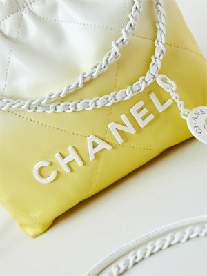 Cha.nel 22 Mini Handbag Shiny Calfskin Gradient White/Yellow AS3980