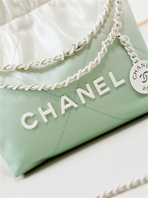 Cha.nel 22 Mini Handbag Shiny Calfskin Gradient White/Green AS3980