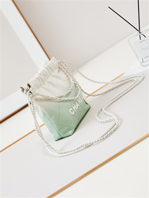 Cha.nel 22 Mini Handbag Shiny Calfskin Gradient White/Green AS3980