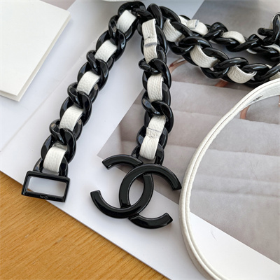 Ch*el belt bag grained calfskin black tone metal white a81088