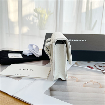 Ch*el belt bag grained calfskin black tone metal white a81088