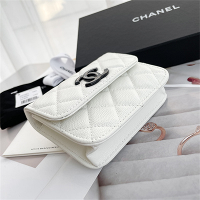 Ch*el belt bag grained calfskin black tone metal white a81088