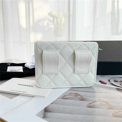 Ch*el belt bag grained calfskin black tone metal white a81088