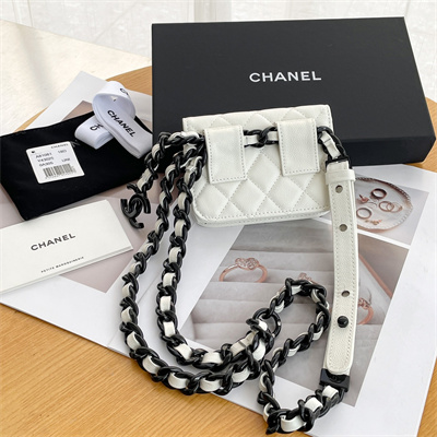 Ch*el belt bag grained calfskin black tone metal white a81088