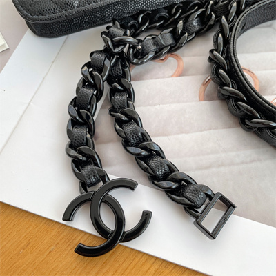 Ch*el belt bag grained calfskin black tone metal black a81088