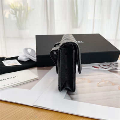 Ch*el belt bag grained calfskin black tone metal black a81088