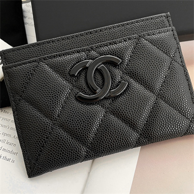 Ch*el classic card holder grained calfskin black tone metal black ap1967