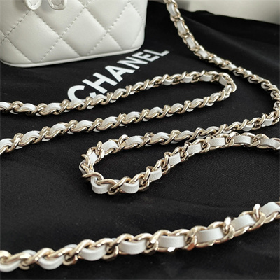 Ch*el small vanity case with chain lambskin gold tone metal white ap2198