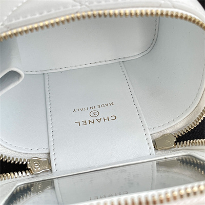 Ch*el small vanity case with chain lambskin gold tone metal white ap2198