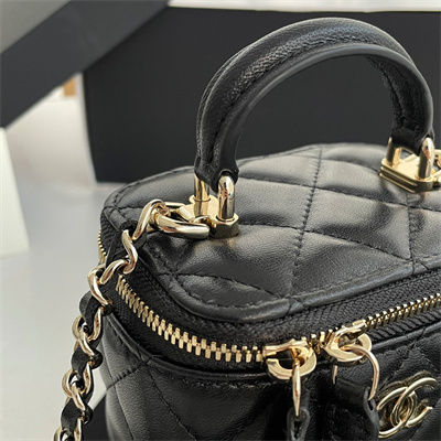 Ch*el small vanity case with chain lambskin gold tone metal black ap2198