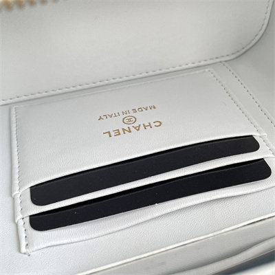 Ch*el vanity case with chain lambskin gold tone metal white ap2199