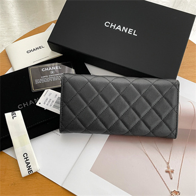 Ch*el long flap wallet grained calfskin black ap2740