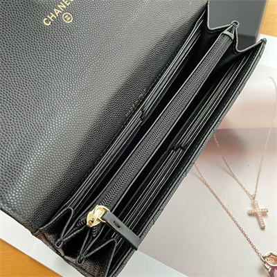 Ch*el long flap wallet grained calfskin black ap2740