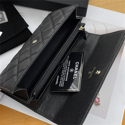 Ch*el long flap wallet grained calfskin black ap2740