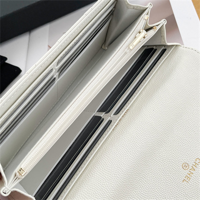 Ch*el long flap wallet grained calfskin white ap3396