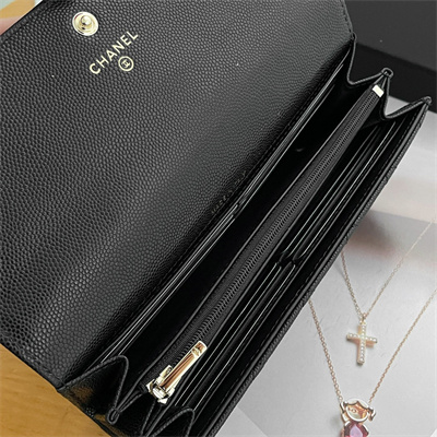 Ch*el long flap wallet grained calfskin black ap3396