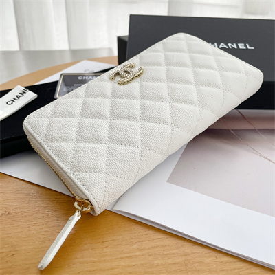 Ch*el long zippy wallet grained calfskin white ap3397