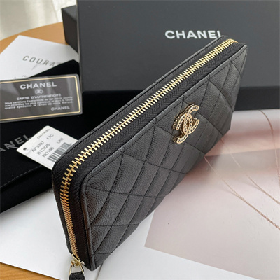Ch*el long zippy wallet grained calfskin black ap3397