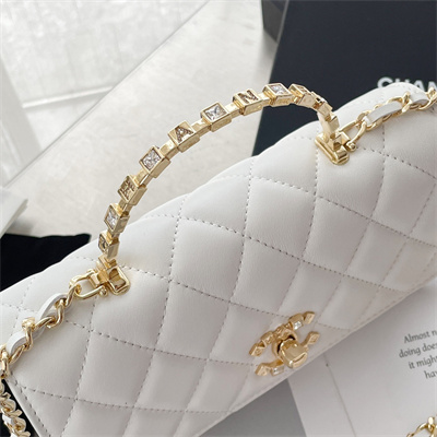 Ch*el clutch with chain lambskin gold tone metal white ap3797