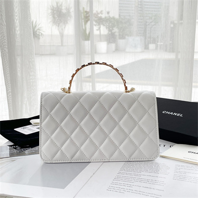 Ch*el clutch with chain lambskin gold tone metal white ap3797