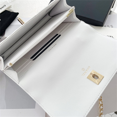 Ch*el clutch with chain lambskin gold tone metal white ap3797