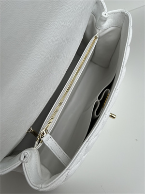 Cha.nel Large Coco Handle Bag Grained Calfskin Lt Gold Metal White A92991