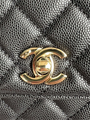 Cha.nel Small Coco Handle Bag Grained Calfskin Lt Gold Metal Black A92990