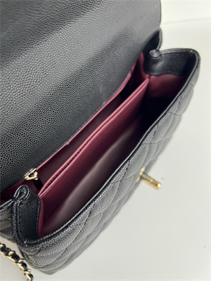 Cha.nel Small Coco Handle Bag Grained Calfskin Lt Gold Metal Black A92990