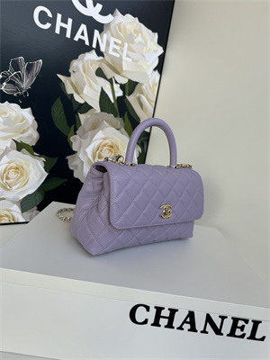 Cha.nel Small Coco Handle Bag Grained Calfskin Lt Gold Metal Purple A92990