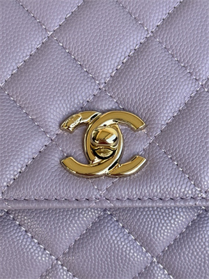 Cha.nel Small Coco Handle Bag Grained Calfskin Lt Gold Metal Purple A92990