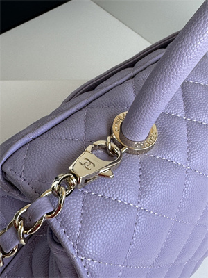 Cha.nel Large Coco Handle Bag Grained Calfskin Lt Gold Metal Purple A92991