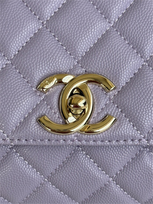 Cha.nel Large Coco Handle Bag Grained Calfskin Lt Gold Metal Purple A92991