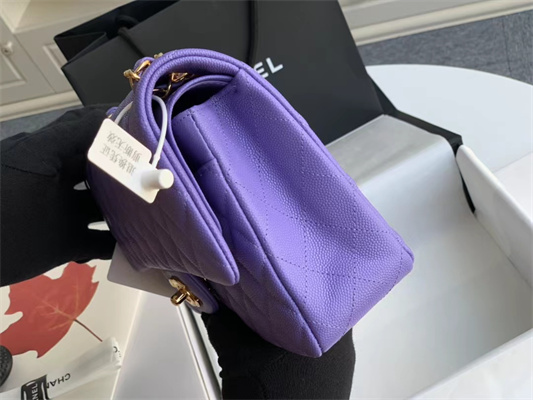 Ch*el medium classic flap bag grained calfskin gold tone metal purple 01112