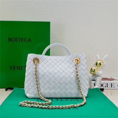 BV Small Andiamo Top handle bag With Chain Lambskin Leather White