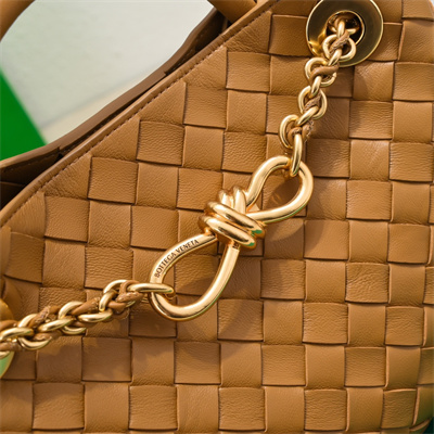 BV Small Andiamo Top handle bag With Chain Lambskin Leather Brown