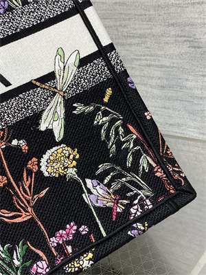 cd large book tote black multicolor D*or herbarium embroidery