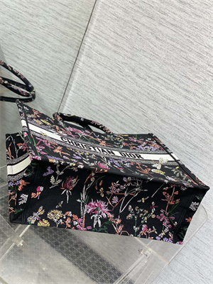 cd large book tote black multicolor D*or herbarium embroidery