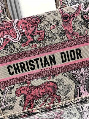 cd medium D*oriviera D*or book tote raffia with aquamarina toile de jouy sauvage embroidery pink