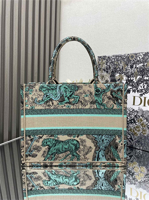 cd medium D*oriviera D*or book tote raffia with aquamarina toile de jouy sauvage embroidery green