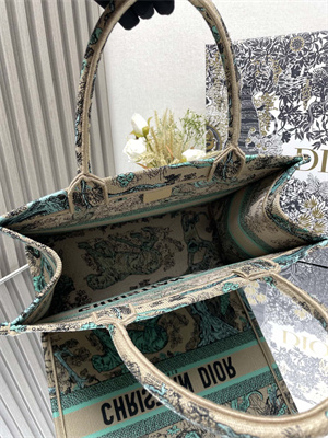 cd medium D*oriviera D*or book tote raffia with aquamarina toile de jouy sauvage embroidery green